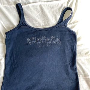 super “buddahful” tank top with blue gems.